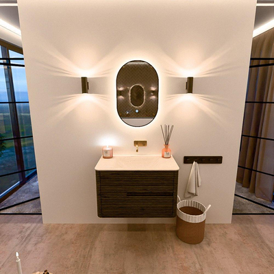 Mondiaz CIRO-DLUX Ensemble de meubles de salle de bains - 80x45x50cm - Plan vasque solid surface Meli - 1 vasque au milieu - sans trous de robinet - 2 tiroirs - Shadow