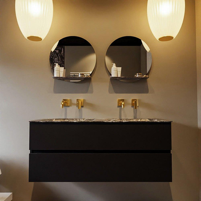 Mondiaz VICA-DLUX ensemble de meuble de salle de bain - 120cm - meuble sous-vasque urban - 2 tiroirs - lavabo encastré cloud double - sans trous de robinet - miroir modèle spot - version XL 60cm de haut - lave