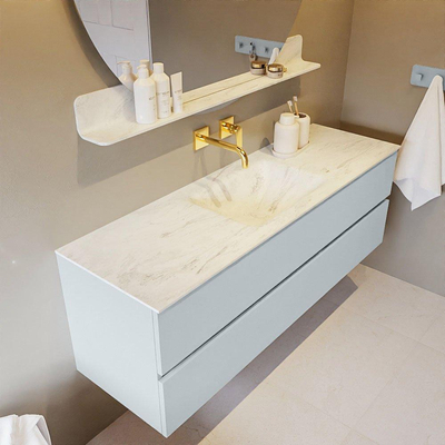 Mondiaz VICA-DLUX ensemble de meuble de salle de bain - 150cm - meuble sous-vasque argile - 2 tiroirs - lavabo encastré nuage milieu - sans trous de robinet - version haute 60cm - opalo