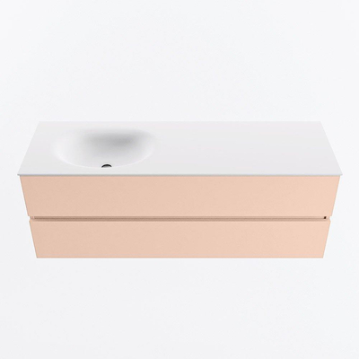 Mondiaz VICA ensemble de meuble de salle de bain - 140cm - meuble sous-vasque rosee - 2 tiroirs - lavabo moon gauche - sans trous de robinet - version haute de 60cm - talc