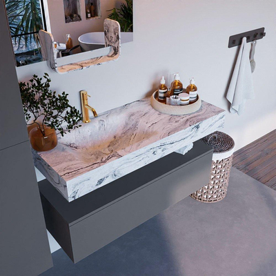 Mondiaz ALAN-DLUX Ensemble de meuble - 110cm - meuble Plata mat - 1 tiroir - Lavabo Cloud Glace suspendu - vasque Gauche - 1 trou de robinet