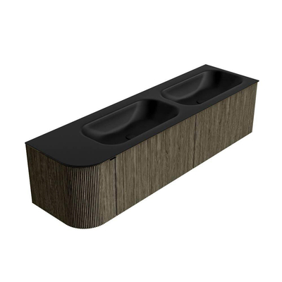 Mondiaz KURVE Ensemble meuble de salle de bains - 165x46x40cm - 2 tiroirs - 1 porte - vasque en solid surface - double / droite - 2 trous de robinet - Shadow