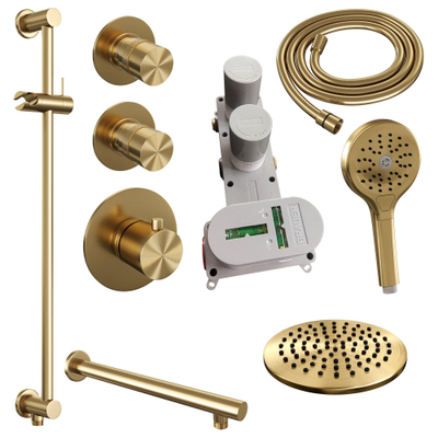 BRAUER Gold Edition inbouw regendoucheset – Ø20 cm hoofddouche – 40 cm rechte wandarm – ronde handdouche – glijstang 70 cm