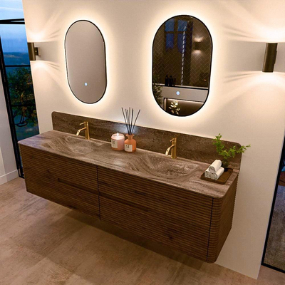 Mondiaz CIRO-DLUX Ensemble de meubles de salle de bains - 190x45x50cm - Vasque en solid surface Oza - 2 lavabos double - 2 trous de robinet - 4 tiroirs - Dusk