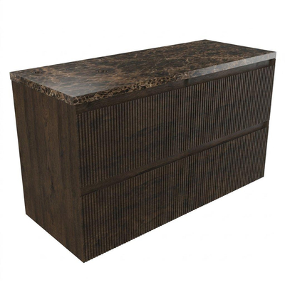 Saniclass Holz Atelier Ensemble de meubles de salle de bains - 120x45x63cm - Plan de travail en pierre naturelle Noche dark emperador - 2 trous de robinetterie - 2 tiroirs - chêne charcoal mat (bois)
