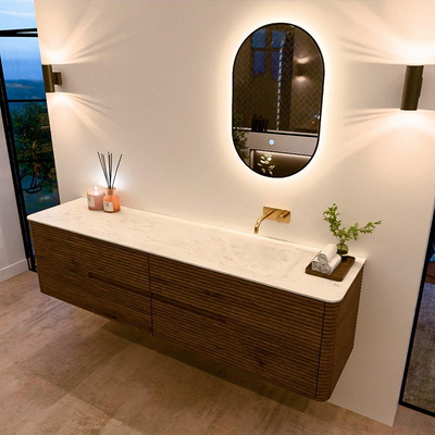 Mondiaz CIRO-DLUX Badkamermeubelset - 190x45x50cm - Solid surface wastafel Opalo - 1 wasbak Rechts - zonder kraangaten - 4 lades - Dusk