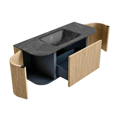 MONDIAZ KURVE-DLUX Meuble de salle de bains 110 cm avec module 25 Len R couleur Chêne avec 1 tiroir et 2 portes. Lavabo CLOUD central 1 trou de robinet couleur Lava.