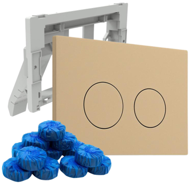 FugaFlow Eccelente Plaque de commande Press avec porte-blocs WC - pour réservoir encastré Geberit UP320 - double chasse - boutons ronds - plastique - inclus 12 blocs WC - beige