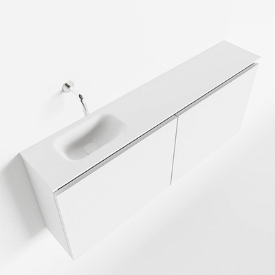 MONDIAZ TURE Toiletmeubel 120x23x50cm met 0 kraangaten 2 deuren talc mat Wastafel Eden links Solid Surface Wit