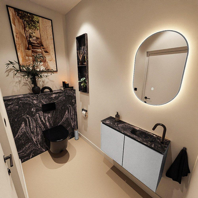 MONDIAZ TURE-DLUX 80cm toiletmeubel Plata. EDEN wastafel Lava positie rechts. Met 1 kraangat.