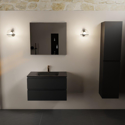 Mondiaz AIVY Ensemble de meuble - 80x45x50cm - 1 trou de robinet - 1 vasque Urban Solid surface - Centre - 2 tiroirs - avec miroir - MDF Urban