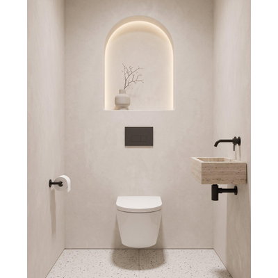 QeramiQ Dely Toiletset - 36.3x51.7cm - Geberit UP720 inbouwreservoir - rimless - diepspoel - 35mm zitting - softclose - bedieningsplaat mat antraciet - rechthoekige knoppen - mat wit