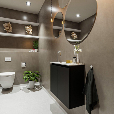 MONDIAZ TURE Kit lave-mains - 60x23x50cm - 1 trou de robinet - 2 portes - urban mat - Lavabo à gauche - Acrylique Blanc