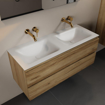 Mondiaz AIVY Ensemble de meuble - 120x45x50cm - 0 trous de robinet - 2 vasques Urban Solid surface - Gauche et droite - 2 tiroirs - sans miroir - Melamine Chai