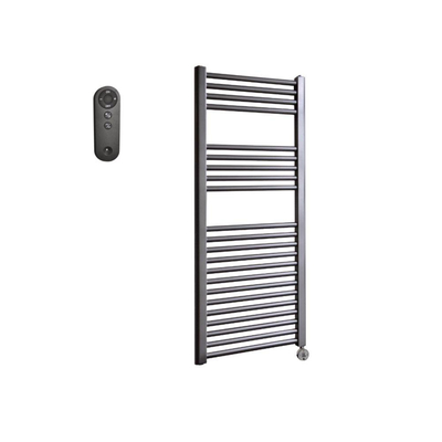 Sanicare HVS Elektrische Radiator - 111.8x60cm - 730W - met afstandsbediening - thermostaat - chroom - rechtsonder - gunmetal (antraciet)