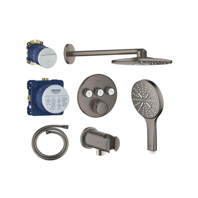 Grohe Grohtherm Ensemble de douche pluie - encastrable - pommeau rond - douchette ronde - hard graphite brossé