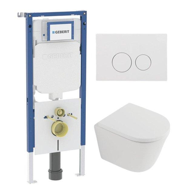 QeramiQ Dely Toiletset - 36.3x51.7cm - diepspoel - rimless - Geberit UP720 inbouwreservoir - softclose toilet zitting 35 mm - glans witte bedieningsplaat - ronde knoppen - mat wit