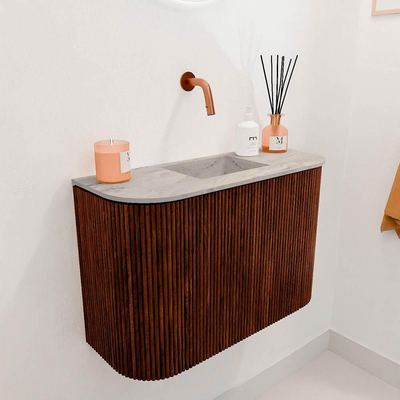 Mondiaz JOYA-DLUX 63.2cm toiletmeubel - ronding links en rechts kleur Ruby - Wastafel FAYE positie Midden Zonder kraangat kleur Glace.