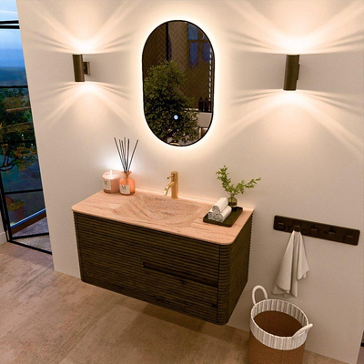 Mondiaz CIRO-DLUX Badkamermeubelset - 100x45x50cm - Solid surface wastafel Saba - 1 wasbak Midden - 1 kraangat - 2 lades - Shadow