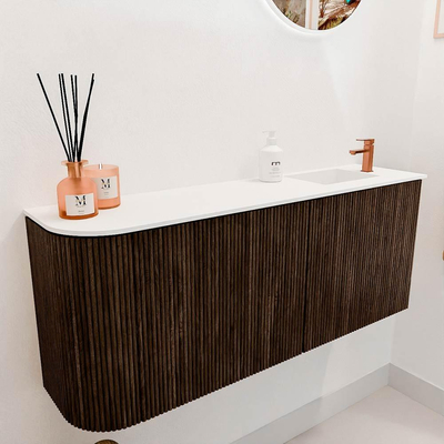 Mondiaz JOYA 101.6cm toiletmeubel - ronding links kleur Walnut - Wastafel FAYE positie Rechts 1 kraangat kleur Talc.
