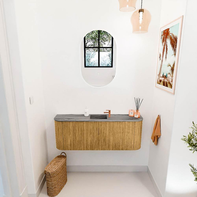 Mondiaz JOYA-DLUX 113.2cm toiletmeubel - ronding links en rechts kleur Oak - Wastafel FAYE positie Midden 1 kraangat kleur Sombra.