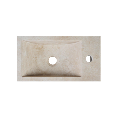 FugaFlow Eccelente Pietra Ensemble fontaine - 40x22x10cm - trou de robinet à droite - robinet de fontaine mat blanc - bouchon de vidange - siphon abaissé - pierre naturelle marbrée