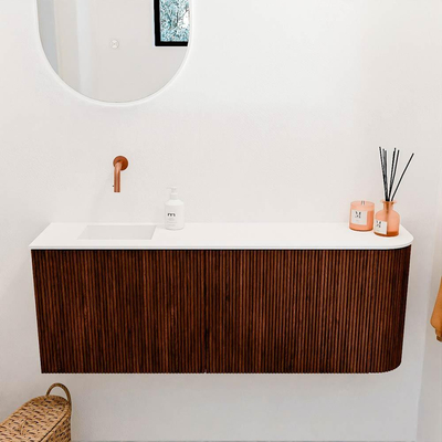 Mondiaz JOYA 111.6cm toiletmeubel - ronding rechts kleur Ruby - Wastafel FAYE positie Links Zonder kraangat kleur Talc.