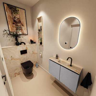 MONDIAZ TURE-DLUX Meuble toilette - 80cm - Plata - EDEN - vasque Frappe - position centrale - 1 trou de robinet