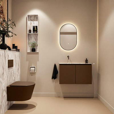 MONDIAZ TURE-DLUX Meuble toilette - 80cm - Rust - EDEN - vasque Glace - position gauche - sans trou de robinet