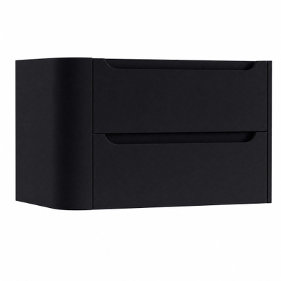 H&R Badmeubelen Juice Meuble sous lavabo - 80x45x50cm - angle gauche arrondi - 2 tiroirs - poignée intégrée - noir mat