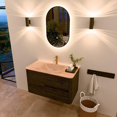 Mondiaz CIRO-DLUX Badkamermeubelset - 90x45x50cm - Solid surface wastafel Saba - 1 wasbak Midden - 1 kraangat - 2 lades - Shadow