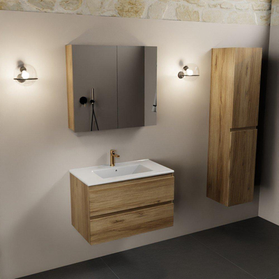 Mondiaz Aivy badmeubelset - 80x45x50cm - 1 kraangat - 1 wasbak talc Keramiek - Midden - 2 lades - Met spiegelkast - Melamine Chai