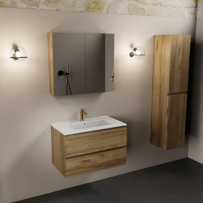 Mondiaz AIVY Ensemble de meuble - 80x45x50cm - 1 trou de robinet - 1 vasque Talc céramique - Centre - 2 tiroirs - avec armoire de toilette - Melamine Chai