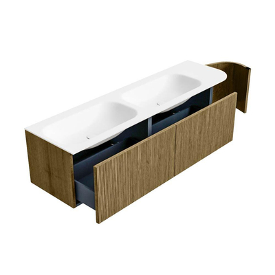 Mondiaz KURVE Badkamermeubelset - 165x46x40cm - 2 lade - 1 deur - wastafel solid surface - dubbel / links - 2 kraangaten - Dusk