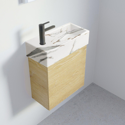 Riho Livit Tiny Fontein - 1 kraangat links - 41x20.5x10.5cm - incl afvioerplugkeramiek - marmer wit OUTLETSTORE