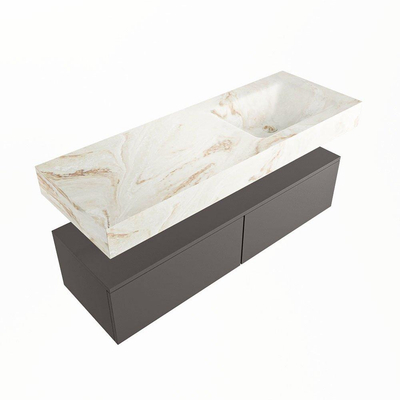 Mondiaz ALAN-DLUX Ensemble de meuble - 130cm - meuble Dark grey mat - 2 tiroirs - Lavabo Cloud Frappe suspendu - vasque Droite - 0 trous de robinet