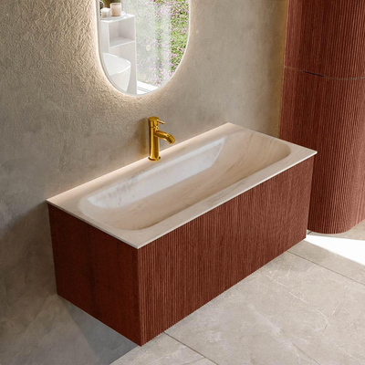 MONDIAZ KURVE-DLUX 100cm badmeubel kleur Ruby met 1 lade en 0 deuren. Wastafel BIG MEDIUM Midden 1 kraangat Meli.