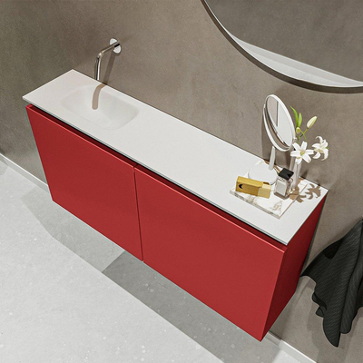 MONDIAZ TURE Toiletmeubel 100x23x50cm met 0 kraangaten 2 deuren fire mat Wastafel Eden links Solid Surface Wit