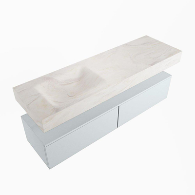 Mondiaz ALAN-DLUX Ensemble de meuble - 150cm - meuble - Clay mat - 2 tiroirs - Lavabo Cloud Ostra suspendu - vasque gauche - 0 trous de robinet - Beige