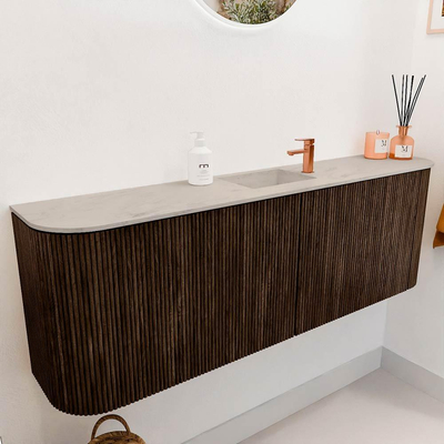 Mondiaz JOYA-DLUX 123.2cm toiletmeubel - ronding links en rechts kleur Walnut - Wastafel FAYE positie Midden 1 kraangat kleur Opalo.