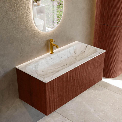 Mondiaz KURVE-DLUX Badkamermeubelset - 100x46x40cm - 1 lade - wastafel solid surface - midden - 1 kraangat - Ruby