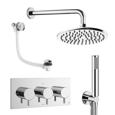 Crosswater MPRO inbouw regendoucheset – Ø20 cm hoofddouche – staafhanddouche – 3 hendels – badafvoer – chroom