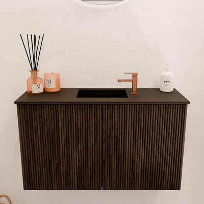 Mondiaz JOYA 70cm toiletmeubel - kleur Walnut - Wastafel FAYE positie Midden 1 kraangat kleur Urban.