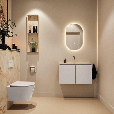 MONDIAZ TURE-DLUX Meuble toilette - 80cm - Linen - EDEN - vasque Frappe - position centrale - sans trou de robinet