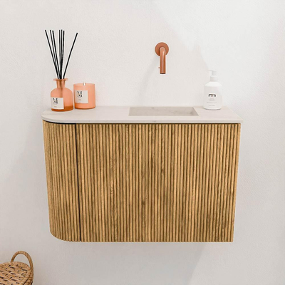 Mondiaz JOYA-DLUX 61.6cm toiletmeubel - ronding links kleur Oak - Wastafel FAYE positie Rechts Zonder kraangat kleur Meli.