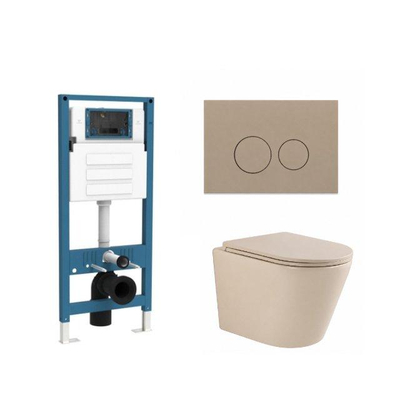 QeramiQ Dely Ensemble WC - réservoir encastré Qeramiq Flush - abattant slim - plaque de commande taupe en plastique - boutons ronds - beige