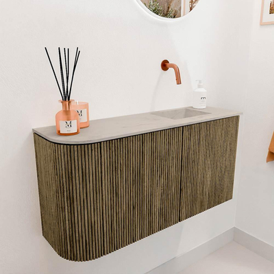 Mondiaz JOYA-DLUX 81.6cm toiletmeubel - ronding links kleur Dusk - Wastafel FAYE positie Rechts Zonder kraangat kleur Opalo.