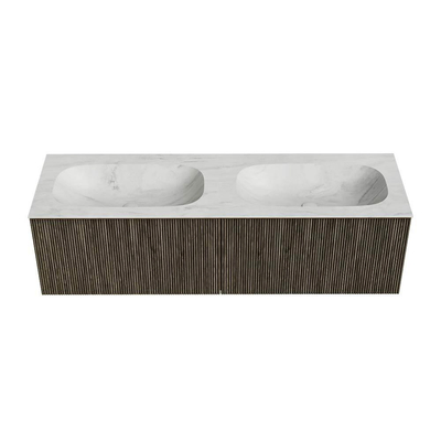 Mondiaz KURVE-DLUX Badkamermeubelset - 150x46x40cm - 2 lade - wastafel solid surface - dubbel - 2 kraangaten - Shadow