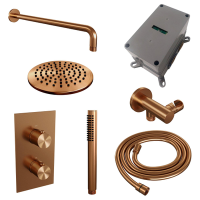 BRAUER Copper Edition inbouw regendoucheset – Ø20 cm hoofddouche – 40 cm gebogen wandarm – staafhanddouche – met omstel