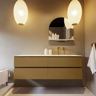 Mondiaz VICA-DLUX ensemble de meuble de salle de bain - 150cm - meuble sous-vasque oro - 4 tiroirs - lavabo encastré cloud droite - sans trous de robinet - version haute de 60cm - frape